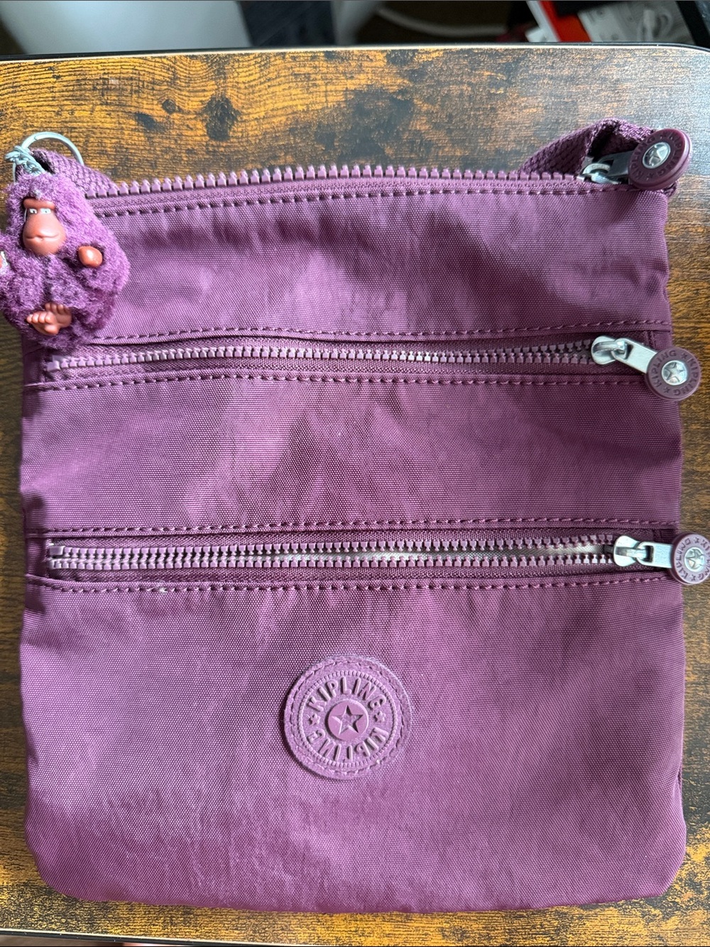Kipling Plum Purple Nylon Crossbody Bag with Triple Zips